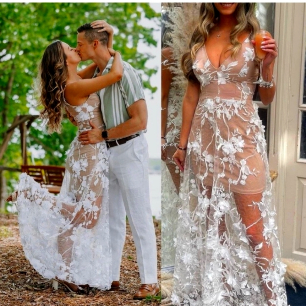 The Population Sidney Gown White/Nude Dress